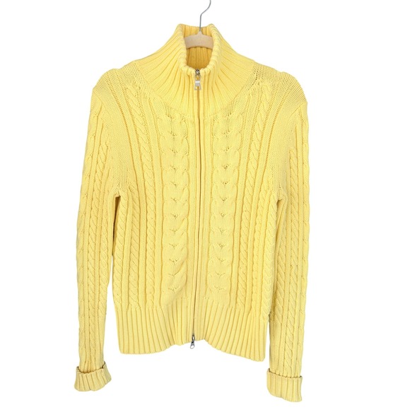 A5 Y2K Banana Republic Cable Knit Zip Front Cardigan Sweater Yellow Medium - Picture 1 of 7